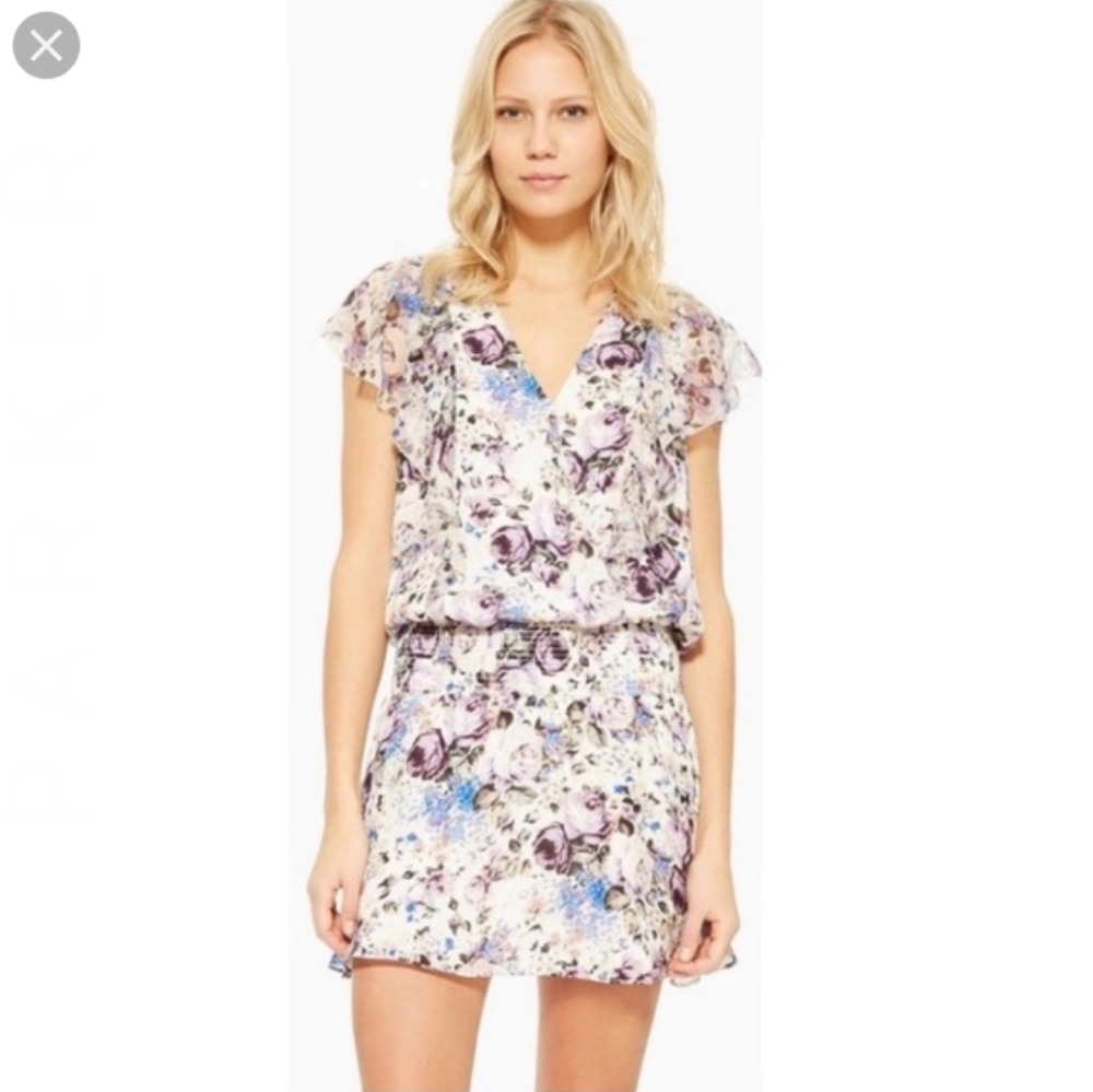 Parker Gabriella Floral Silk Shirt Sleeve Mini Dress Women's Size Medium M - Picture 14 of 14